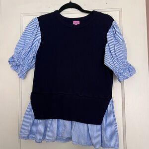 Francesca's Blue Puff Sleeve Sweater/Shirt Blouse